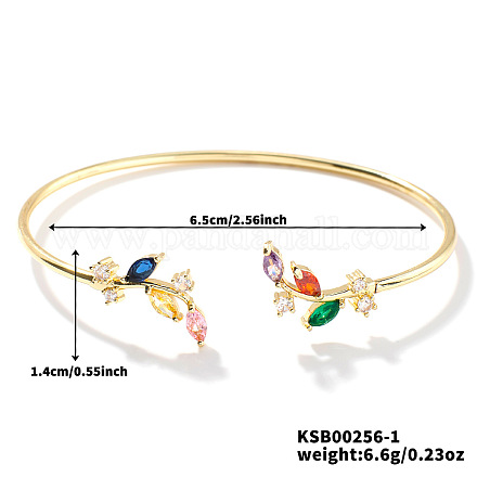 Элегантные латунные браслеты-манжеты в форме листа с кубическим цирконием для женщин VL7639-1-1