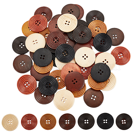 Olycraft 56 pieza 7 estilos 4 agujeros botones de madera redondos botones de madera natural patrón circular botón artesanal 3 mm agujero adornos botones para coser decoraciones diy artes y manualidades - 38 mm WOOD-OC0002-73-1