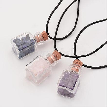 Glass Wishing Bottle Leather Cord Pendant Necklaces NJEW-JN01615-1