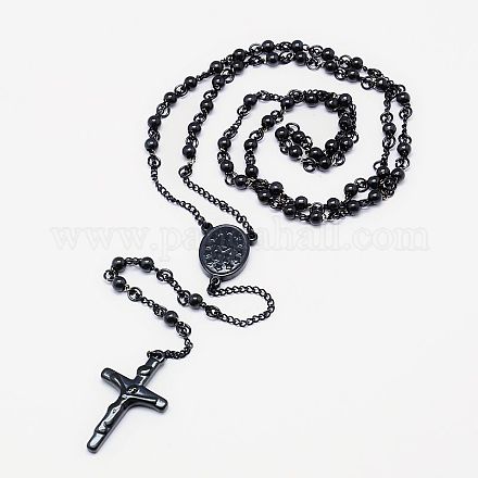 Collar de cuentas de rosario para hombres con cruz de crucifijo NJEW-I011-4mm-04-1