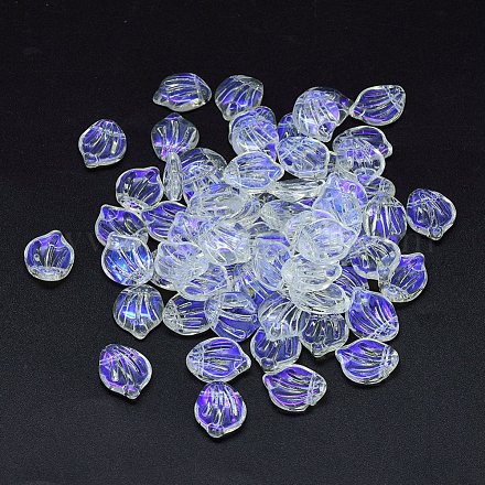 クリアガラスチャーム  シェル型花びら  ABカラー  ミディアムスレートブルー  15x12x4mm  穴：1mm GLAA-H016-01A-29-1