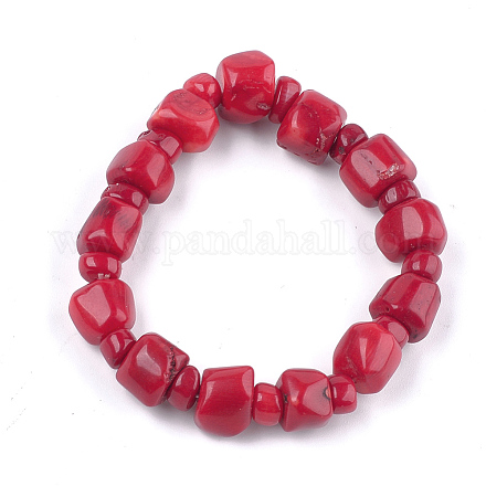 Synthetic Coral Beaded Stretch Bracelets BJEW-S134-104-1