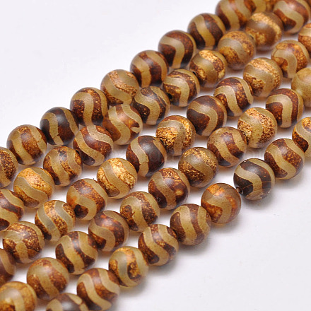 Brins de perles de dzi de modèle de vague de style tibétain naturel G-P229-A-06-10mm-1