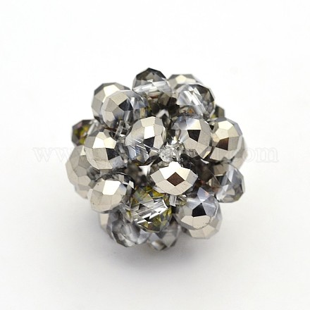Perles rondes tissées en cristal de verre transparent rondelle demi-plaqué GLAA-A034-4mm-D02-1