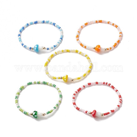 Женские стрейчевые браслеты с грибовидным лэмпворком BJEW-JB09272-1