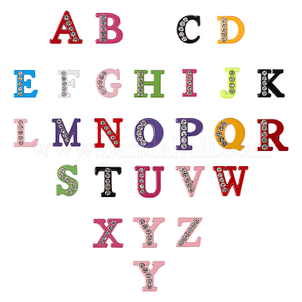 Breloques coulissantes d'alphabet avec strass  RB-NB0001-14-1