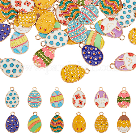 OLYCRAFT 48Pcs Easter Alloy Enamel Pendants Egg Rabbit Pendant Charms 12Styles Easter Charms for Necklace Bracelet Jewelry Making DIY Crafts ENAM-OC0001-08-1