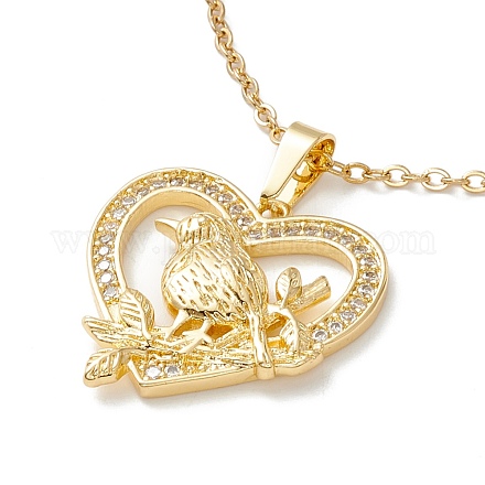 Clear Cubic Zirconia Heart with Bird Pendant Necklace NJEW-O125-25G-1