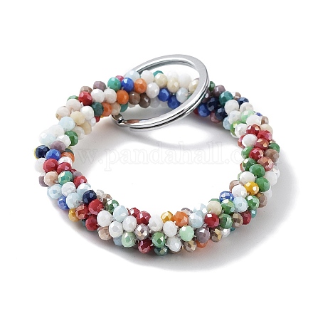 Portachiavi da polso con braccialetto di perline di vetro AJEW-Z018-01E-1
