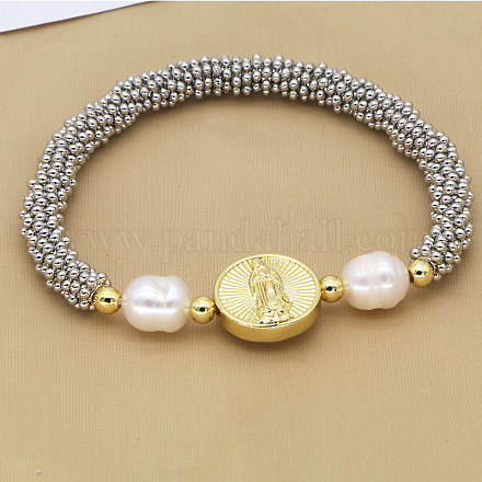 304 нержавеющая сталь круглые бусины эластичные браслеты для женщин FS-WG5A960-03-1