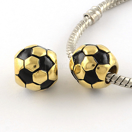 FootBall/Soccer Ball Enamel Style Smooth Surface Golden Tone 304 Stainless Steel European Bead STAS-R081-49B-1