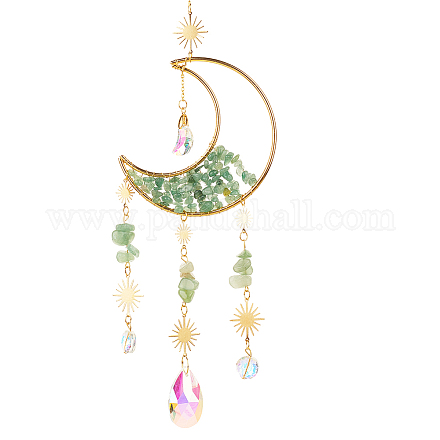 1 шт. сплав и натуральные драгоценные камни в форме луны подвесные украшения HJEW-BBC0001-17B-1