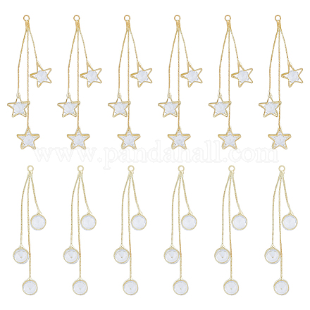DICOSMETIC 12Pcs 2 Styles Clear Cubic Zirconia Tassel Charms Flat Round and Star Tassel Pendants Golden Chain Tassel Charms Brass Micro Pave Pendant for Jewelry Making FIND-DC0003-49-1