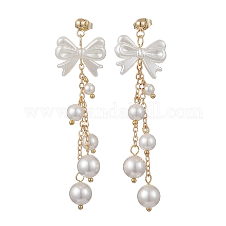 Серьги-гвоздики с бантом из искусственного жемчуга ABS EJEW-TA00755-1