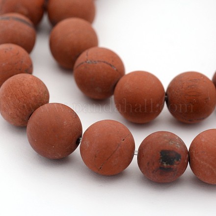 Frosted Grade A Natural Red Jasper Round Bead Strands G-M272-17-6mm-1
