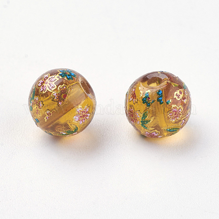 Flower Picture Printed Glass Beads GLAA-E399-8mm-C08-1