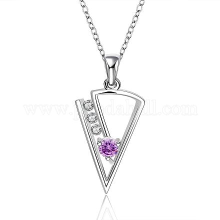 Silver Color Plated Brass Cubic Zirconia Triangle Pendant Necklaces NJEW-BB09484-B-1