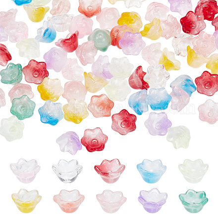 CHGCRAFT 200Pcs 10 Colors Glass Bell Flower Spacer Beads Spray Painted Flower Shape Crystal Beads Cap for Jewelry Making GLAA-CA0001-34-1