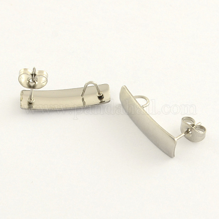 304 Stainless Steel Rectangle Stud Earring Findings X-STAS-R063-40-1