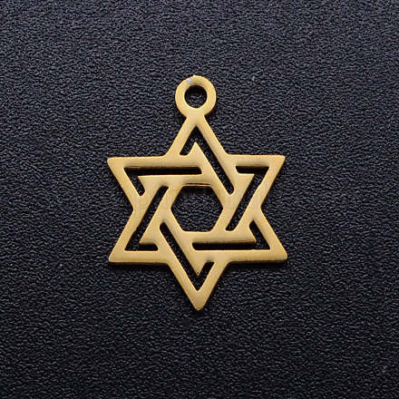201ステンレス鋼ペンダント  ユダヤ人のために  ダビデの星  ゴールドカラー  16x12x1mm  穴：1.5mm STAS-Q201-JN311-2-1