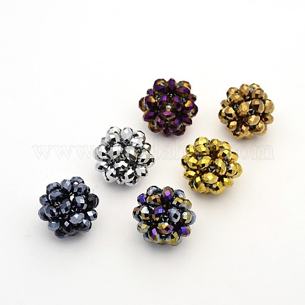 Electroplate Glass Round Woven Beads GLAA-A034-8mm-C-1