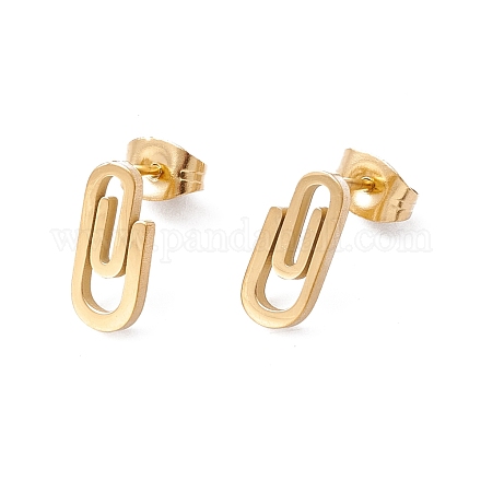 304 boucles d'oreilles en forme de trombone en acier inoxydable pour hommes femmes EJEW-E163-10G-1