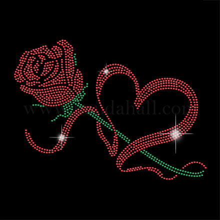 SUPERDANT Love Rose Flower Rhinestone Rose Transfer Bling Hot Fix Iron on Patch Motif Design Transfer Rose Patches Rhinestone Appliques Embellishments Patches for DIY Clothing Accessory DIY-WH0303-257-1