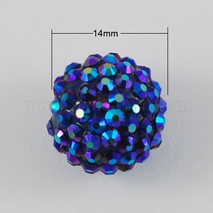 Multi-couleurs des perles de strass de résine de balle trapu discothèque de pose pour la fabrication de bijoux X-RESI-S257-14mm-SB6-1