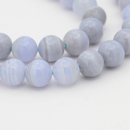 Natural Blue Lace Agate Round Bead Strands G-P070-15-10mm-1