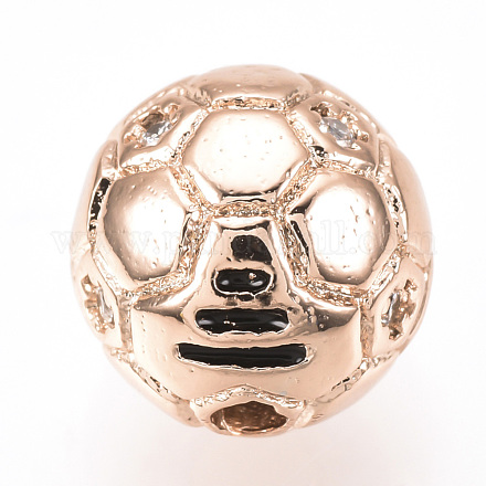 真鍮製マイクロパヴェキュービックジルコニアビーズ  サッカー/サッカーボール  ローズゴールド  10mm  穴：1.5mm ZIRC-Q013-10mm-135RG-1
