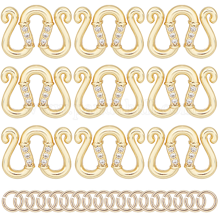 SUNNYCLUE 1 Box 12Pcs Bracelet Clasps Real 18K Gold Plated Jewelry End Clasps M Hook with Jump Rings Micro Pave Cubic Zirconia Double S-Hook Clasp Small Rhinestone S Hooks for Jewelry Making Supplies KK-SC0003-42-1