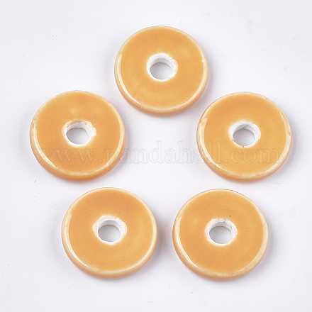 手作りの陶器ビーズ  光沢釉の磁器  フラットラウンド/ディスク  オレンジ  21~22x6mm  穴：5mm PORC-S498-55-1