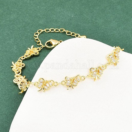 Латунные браслеты-цепочки с микропаве из прозрачных кубических цирконий для женщин BJEW-A090-10E-G-1