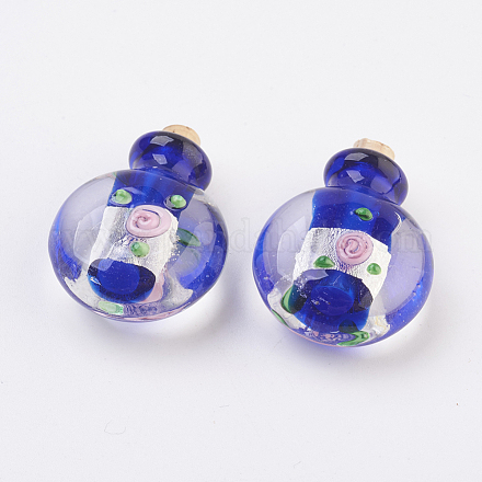 Colgantes de botellas de perfume de lampwork hecho a mano de plata FOIL-P001-C03-1