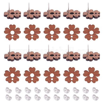 Unicraftale 30pcs fornituras de aretes de flores de madera de nogal STAS-UN0045-64-1