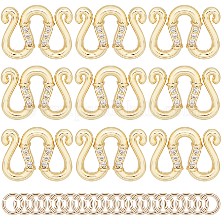 Wholesale SUNNYCLUE 1 Box 12Pcs Bracelet Clasps Real 18K Gold Plated Jewelry  End Clasps M Hook with Jump Rings Micro Pave Cubic Zirconia Double S-Hook  Clasp Small Rhinestone S Hooks for Jewelry