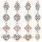 40Pcs 4 Styles Alloy Blue and White Enamel Links Connector Charms, with Crystal Rhinestone, Golden, Mixed Shapes, 14~23x14.5~21.5x1.7~2.1mm, Hole: 1.8mm, 10pcs/style