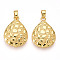 Brass Pendants, Cadmium Free & Lead Free, Teardrop Charms, Real 18K Gold Plated, 19.5x14x3mm, Hole: 5x2.5mm