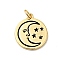 Rack Plating Brass Enamel Pendants, with Jump Ring, Cadmium Free & Nickel Free & Lead Free, Flat Round with Moon & Star, Real 18K Gold Plated, 18.5x16x1.5mm, Hole: 3.6mm