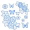 10Pcs 10 Style Lace Embroidery Sewing Fiber, DIY Garment Accessories, Blue Theme, Butterfly and Flower, Mixed Shapes, 25.5~212x11~96x0.5~2.5mm, 1pc/style