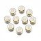 Alloy Enamel Beads, Cadmium Free & Lead Free, Light Gold, Flat Round with Alphabet, White, Letter.E, 8x4mm, Hole: 1.5mm