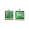 304 Stainless Steel Charms, with Cat Eye, Saqure Charms, Real 14K Gold Plated, Light Green, 14.5x12x5.3mm, Hole: 1.4mm