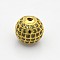 Brass Micro Pave Grade AAA Cubic Zirconia Beads, Cadmium Free & Nickel Free & Lead Free, Round, Olive Drab, Golden, 10mm, Hole: 2mm