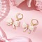 304 Stainless Steel Leverback Earrings for Women, with Bowknot Glass Woven Pendants, Golden, Snow, 36x23.5mm