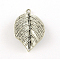 Tibetan Style Alloy Pendants, Leaf, Cadmium Free & Lead Free, Antique Silver, 33x19.5x4mm, Hole: 2mm, about 380pcs/1000g