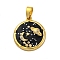 Brass Micro Pave Cubic Zirconia Pendants, with Enamel, Flat Round with Moon & Star, Long-Lasting Plated, Cadmium Free & Lead Free, Rack Plating, Real 18K Gold Plated, 18x15.5x3mm, Hole: 5mm