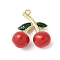 Brass Enamel Pendants, Rack Plating, Long-Lasting Plated, Cherry Charm, Real 18K Gold Plated, 21x19x9mm, Hole: 1.5mm