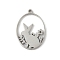 304 Stainless Steel Pendants, Oval with Rabbit Charm, Laser Cut, Anti-Tarnish, Stainless Steel Color, 20x14x1.5mm, Hole: 1.2mm