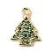 Christmas Brass Micro Pave Cubic Zirconia Charms, Rack Plating, Long-Lasting Plated, Cadmium Free & Lead Free, Real 18K Gold Plated, Christmas Tree, 13x10x1.5mm, Hole: 1.4mm