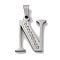 201 Stainless Steel Pendants, with Rhinestone, Letter, Letter N, 25x20x2mm, Hole: 6x3mm